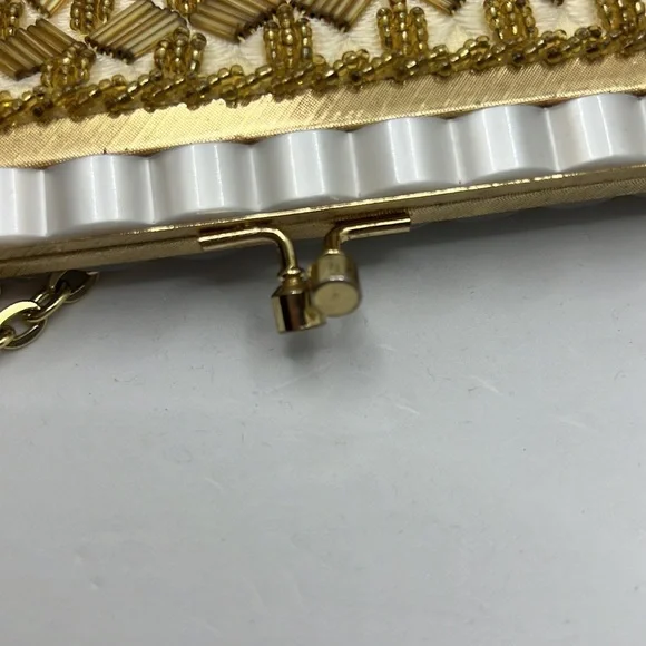 VTG Gold sequin 60s evening bag elegant night out purse formal lady like gala - Picture 7 of 12